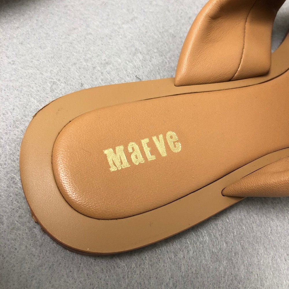 Maeve Knotted Puffy Leather Thong Sandals Womens 8 Tan Square Toe Flat Slides - Picture 11 of 15